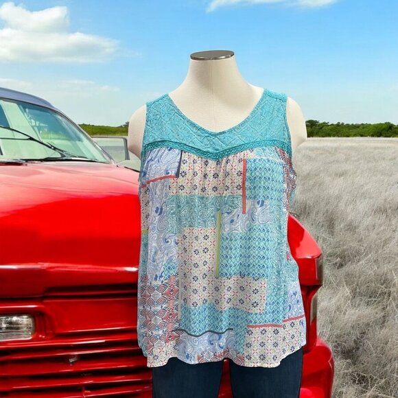 Como Vintage 2X Boho Sleeveless Patchwork Top Summer Flowy Festival Cottage Chic - Picture 1 of 10